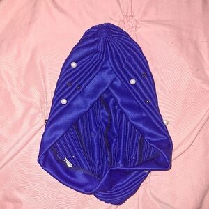 Bright Blue Head Wrap Hat With Beads